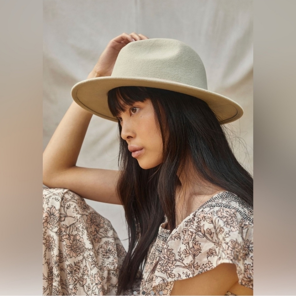 Free People Wythe Wool Leather Band Fedora Light Green